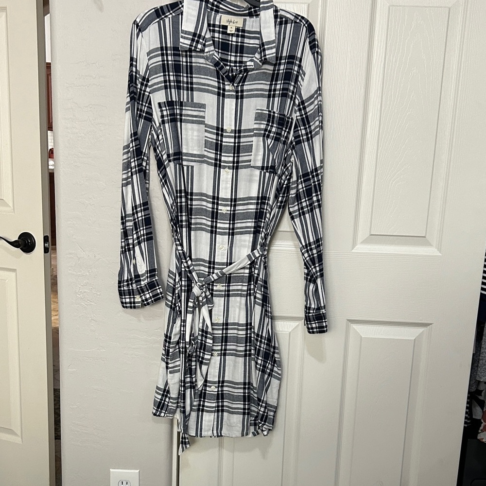 Style & Co. Black and White Plaid Long Sleeve Dress